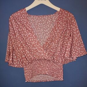 Women's Floral Butterfly Sleeve Front Wrap Blouse - Size S